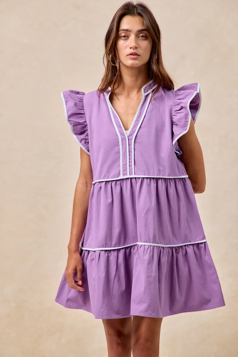 Gameday Theme Contrast Binding Ruffled Dress
