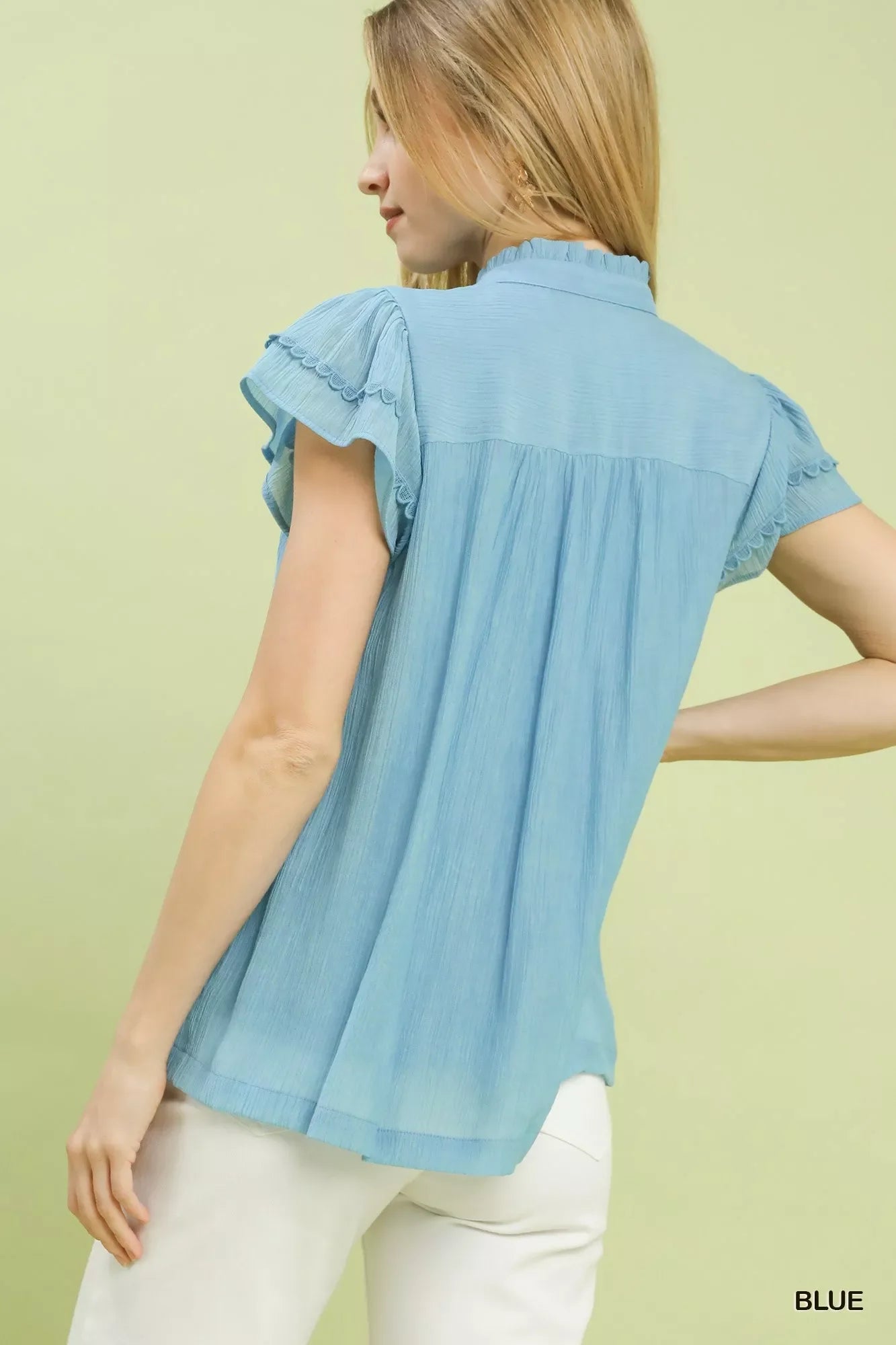 Scalloped Trim Flutter Sleeve Top