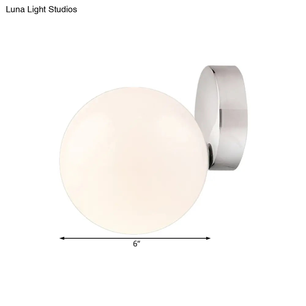 DecorBites™ 6"/8" Round Ball Wall Sconce Modern Style Milk Glass Living Room Light, Wall Mounted Lamp with Silver Finish