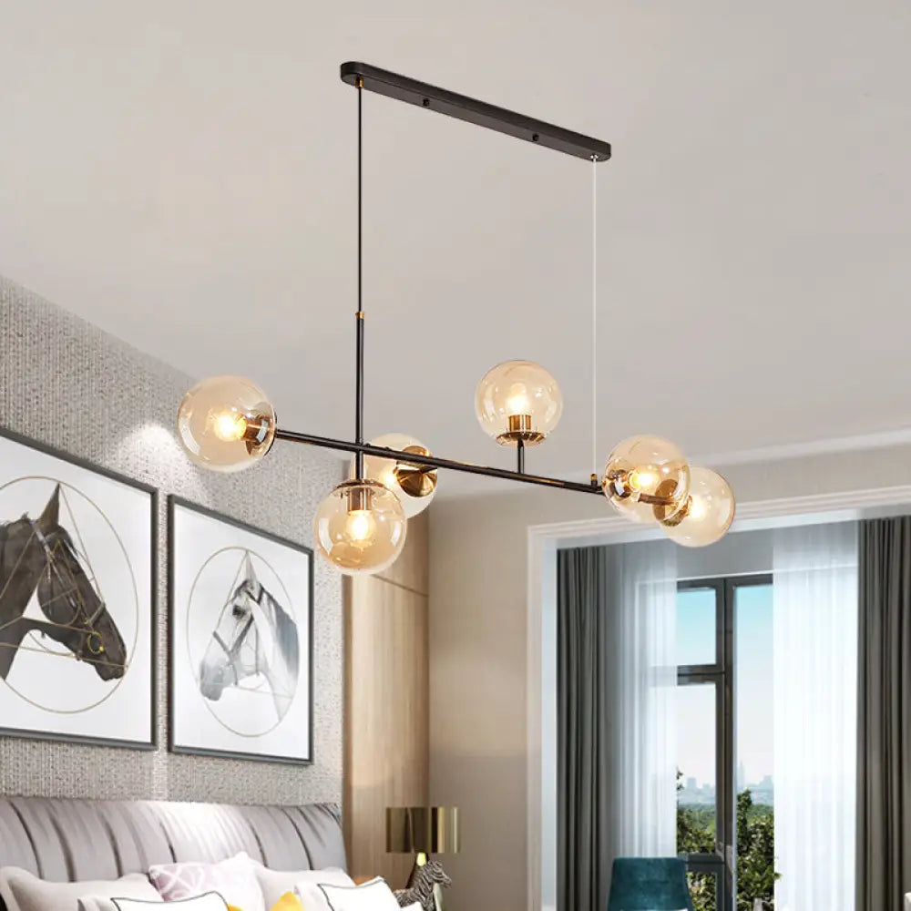 DecorBites™ 6-Light Industrial Island Pendant with Amber/Milky White/Blue Gradient Glass Shades & Adjustable Cord