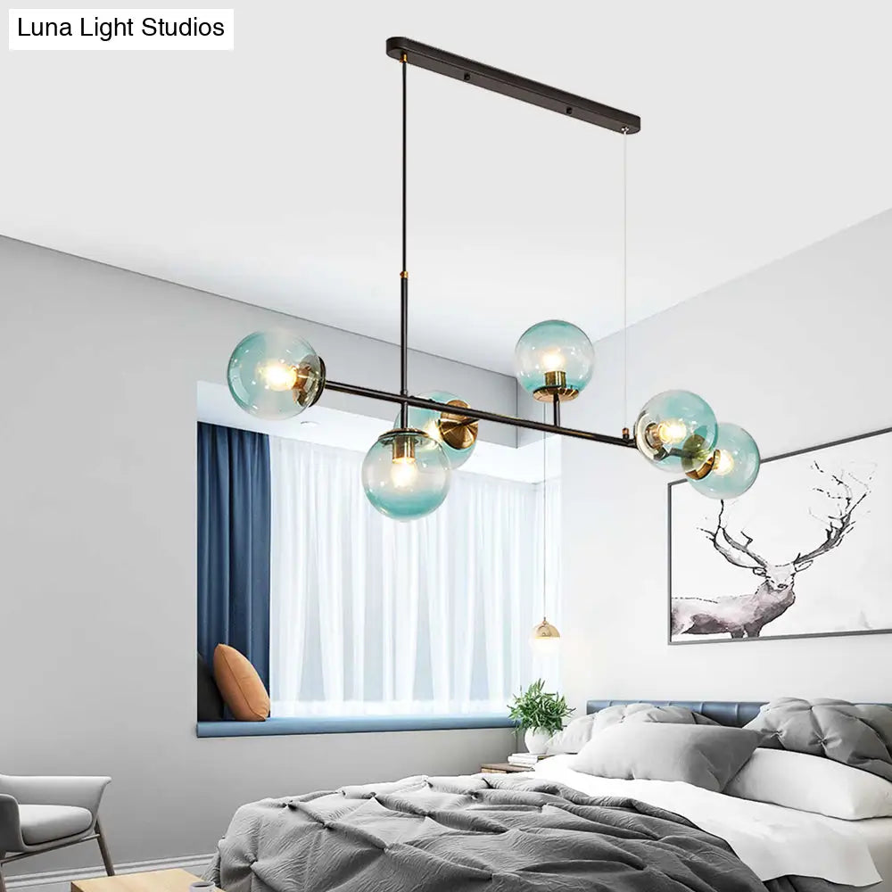DecorBites™ 6-Light Industrial Island Pendant with Amber/Milky White/Blue Gradient Glass Shades & Adjustable Cord