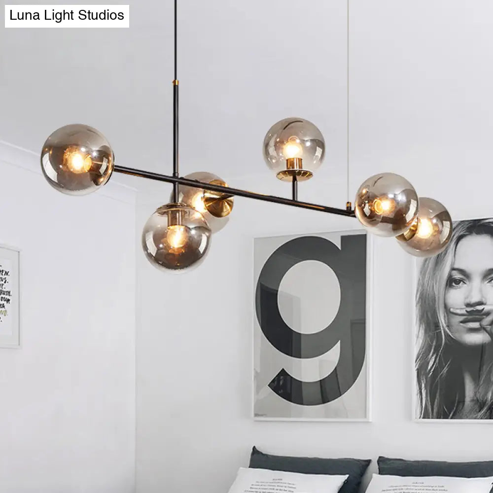 DecorBites™ 6-Light Industrial Island Pendant with Amber/Milky White/Blue Gradient Glass Shades & Adjustable Cord
