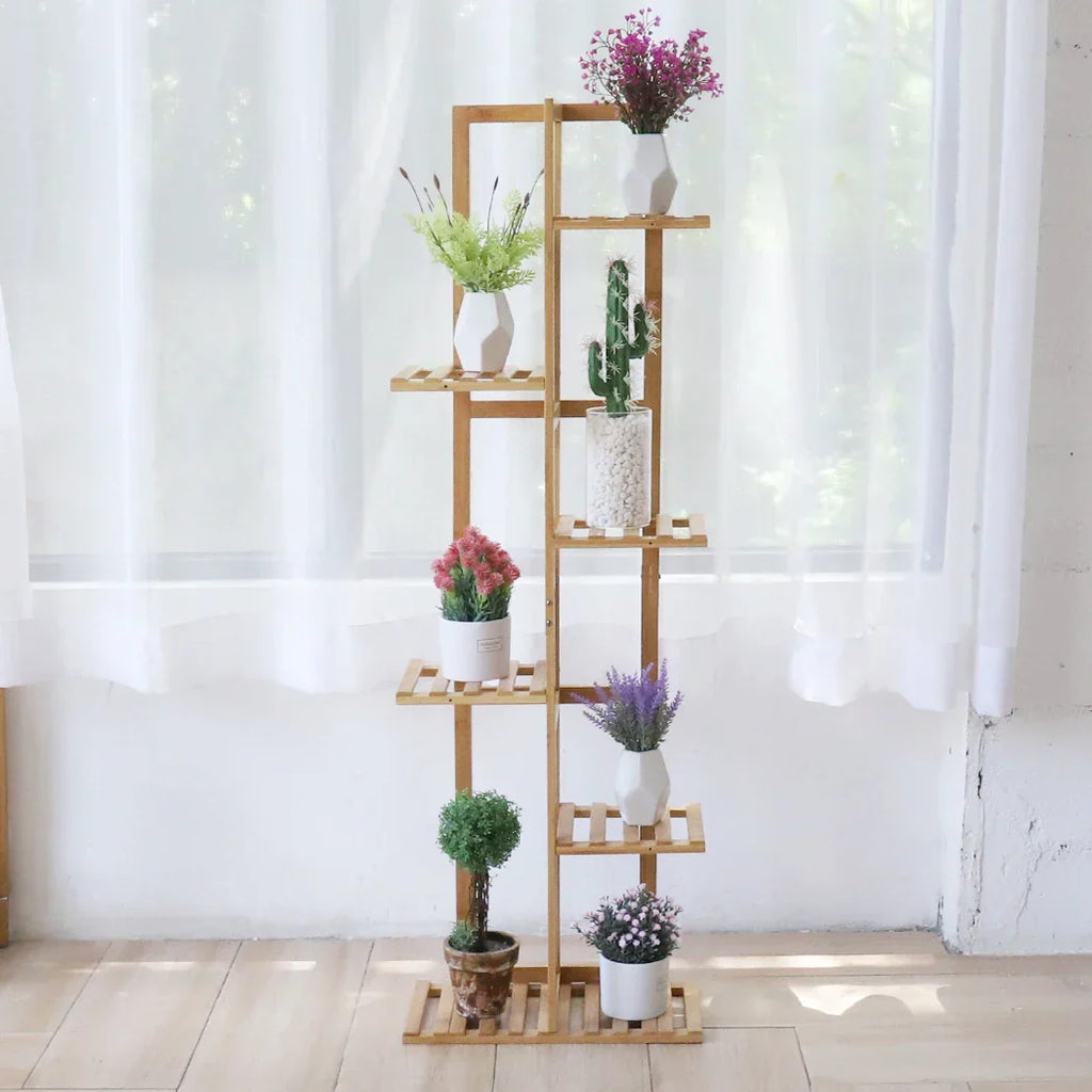 DecorBites™ 6-Tier Bamboo Plant Stand for Indoor/Outdoor Display