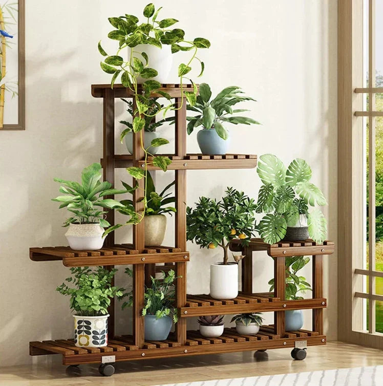 DecorBites™ 6-Tier Wooden Plant Stand for Indoor/Outdoor Use
