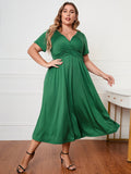 Short Sleeve Surplice Neck Midi Dress