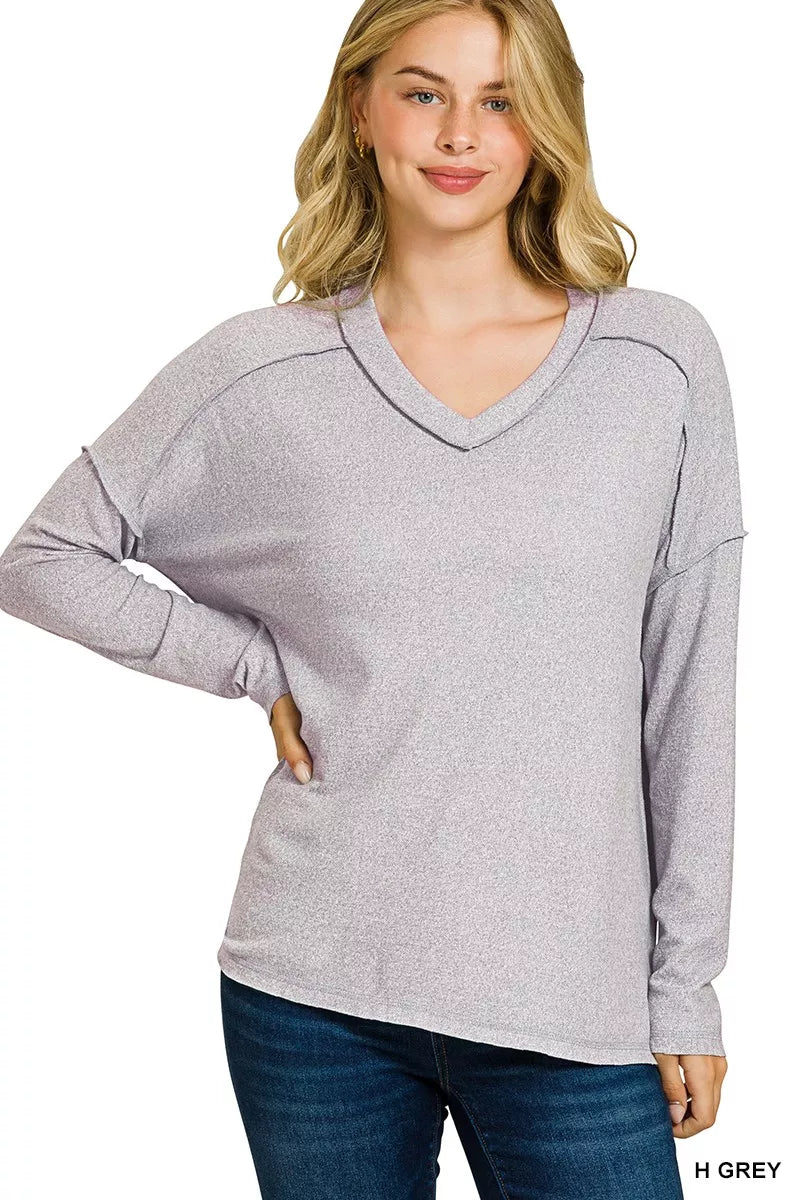 Soft Melange Hacci Exposed Seam Hi-low Tee
