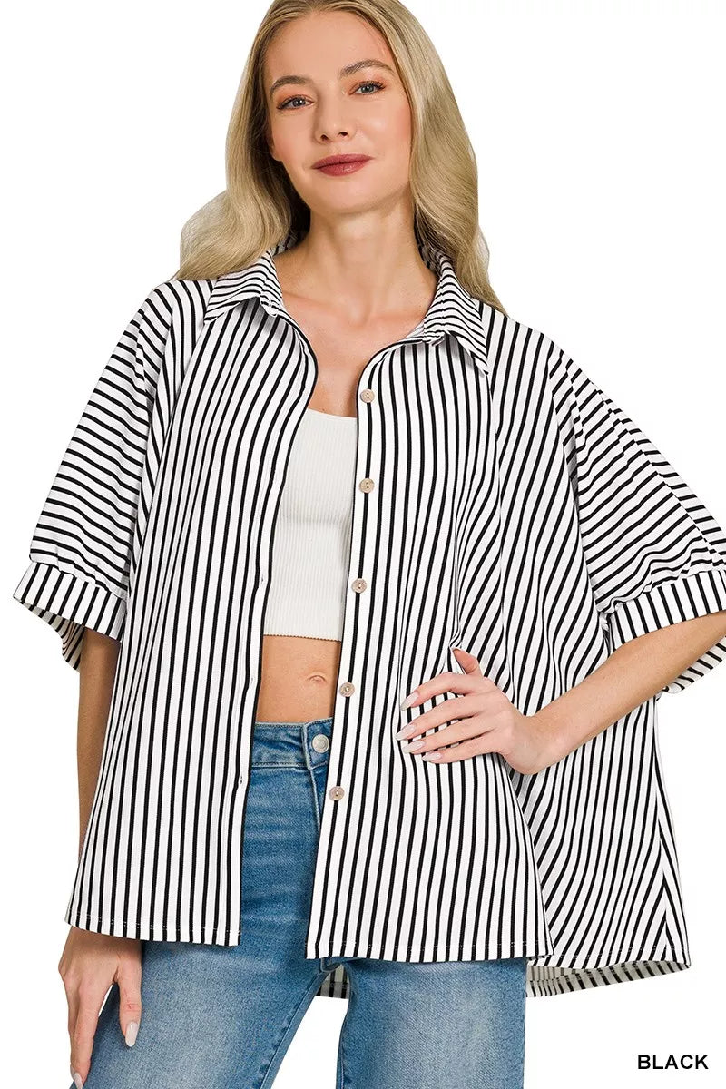 Oversized Stripe Button Down Shirt