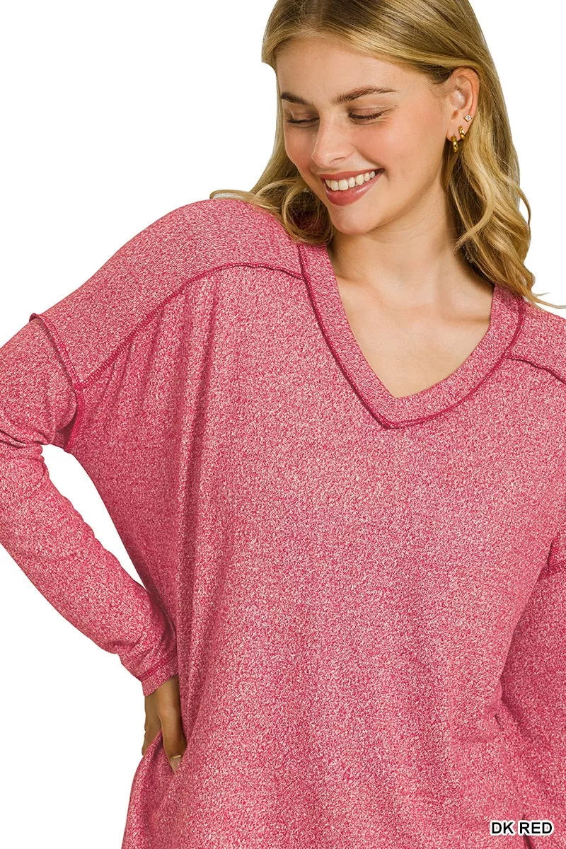 Soft Melange Hacci Exposed Seam Hi-low Tee