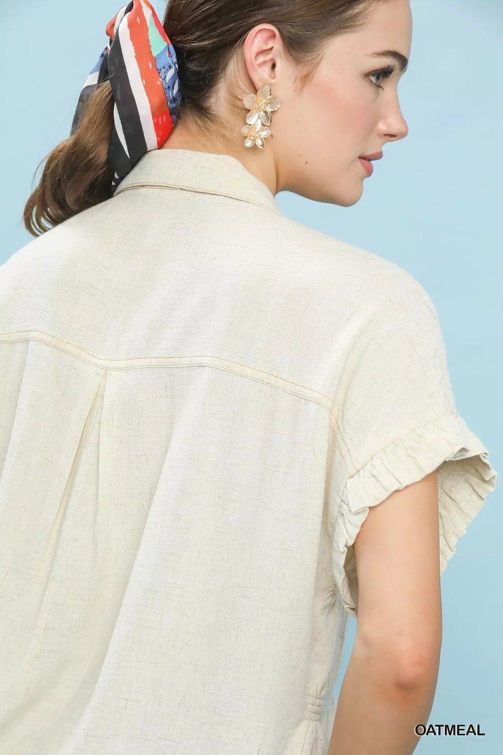 Washed Linen Blend Smocked Shirt
