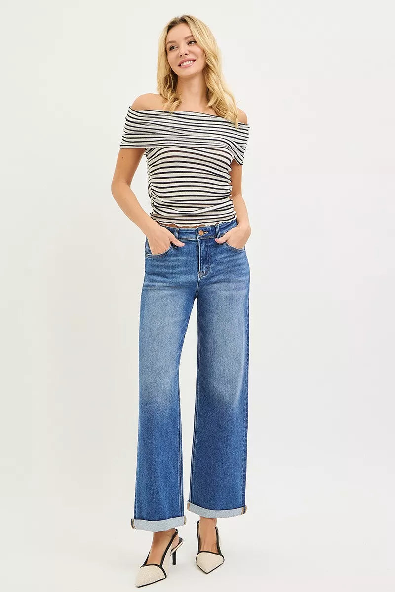 Full Size High Rise Relaxed Fit Ankle Straight Cuff Jeans Plus Size