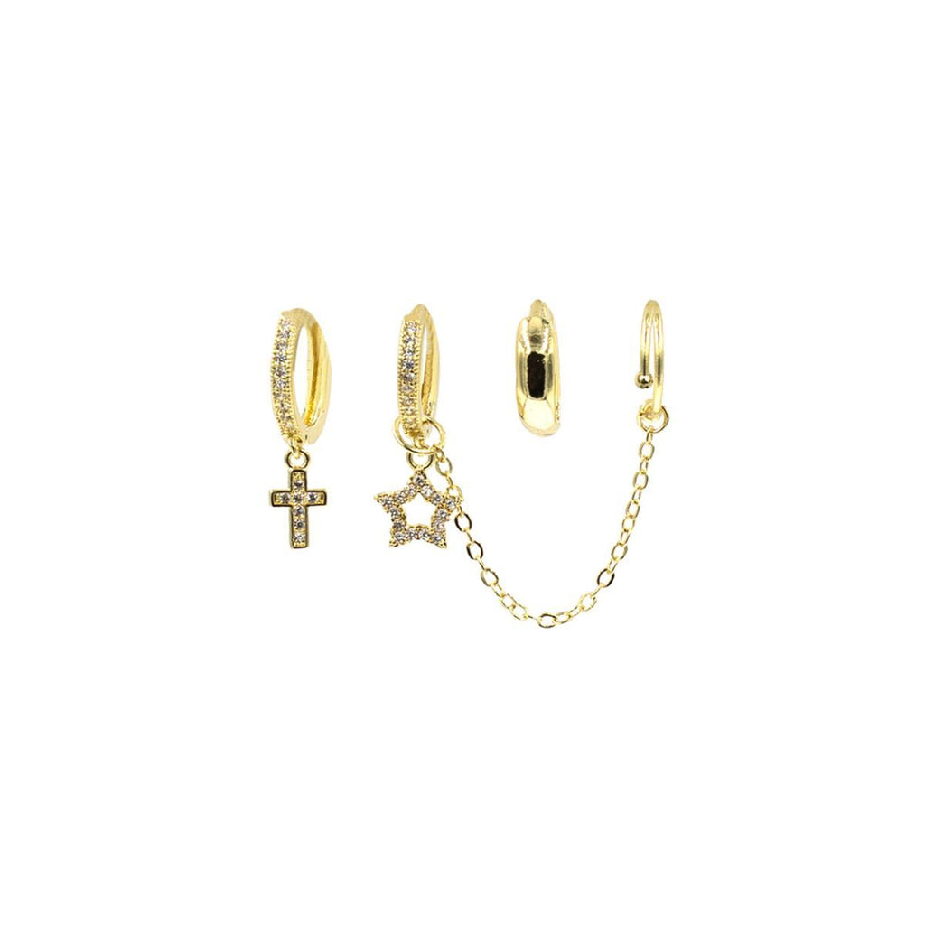 Huggie Hoop Earrings Set with CZ Pave Cross Ear Cuff – Trendy Stylish Jewelry