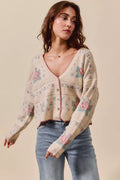 Floral Pattern Long Sleeve Button Sweater Cardigan