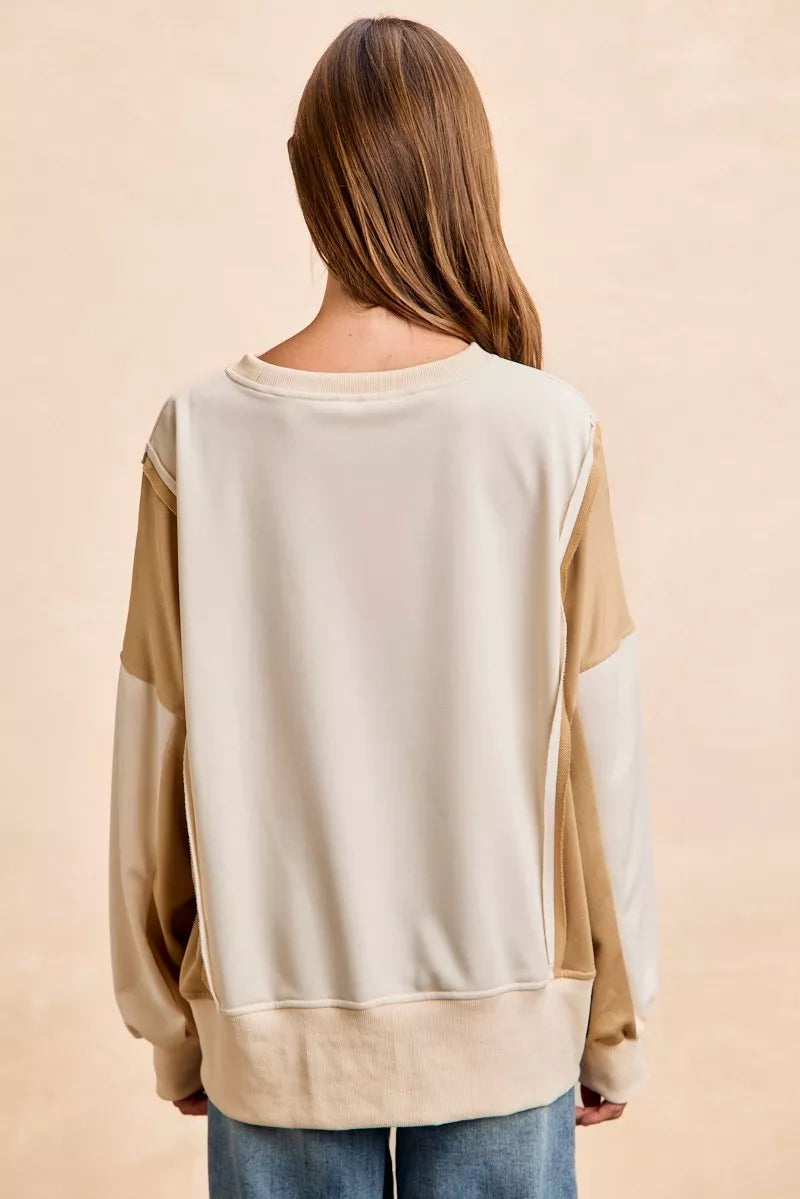 French Terry Color Block Top With Open Seam Detail