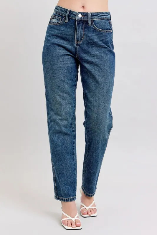 Full Size High Waisted Rigid Magic Non-destroy Straight Leg Jeans Plus Size