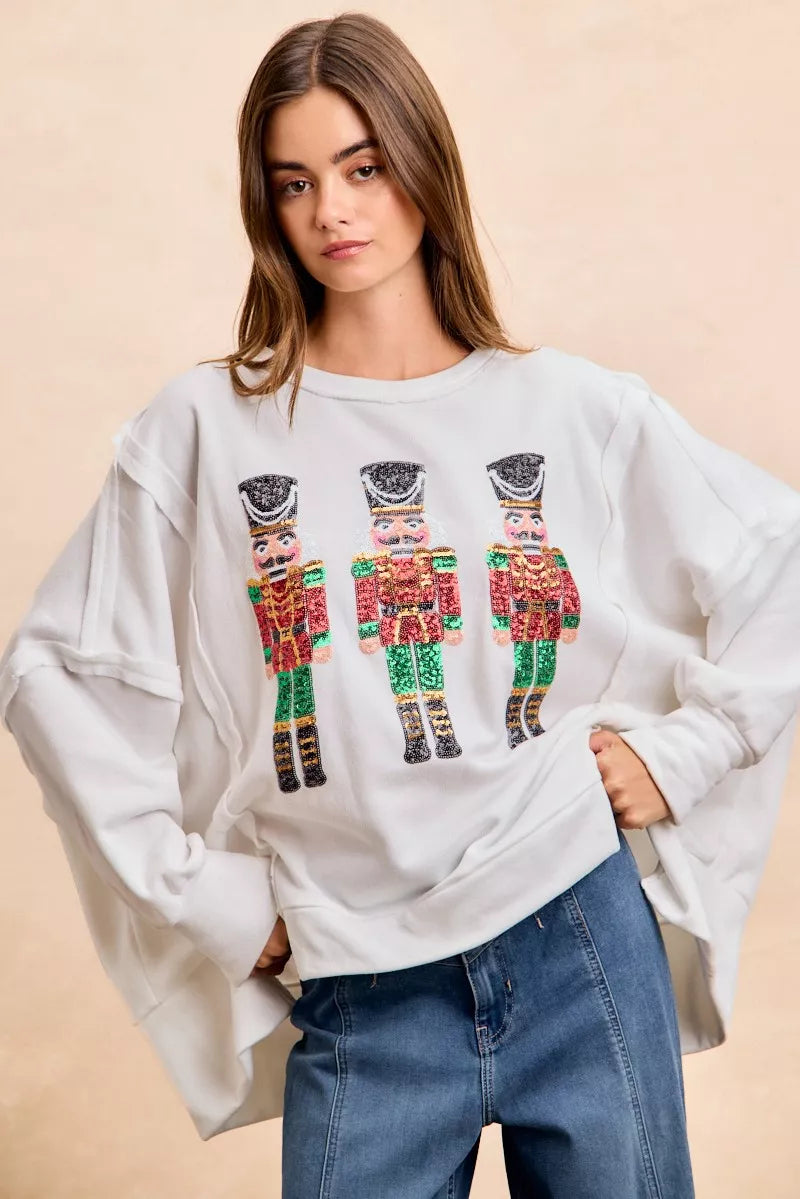 Christmas Sequin Nutcrackers Embroidery Sweatshirt