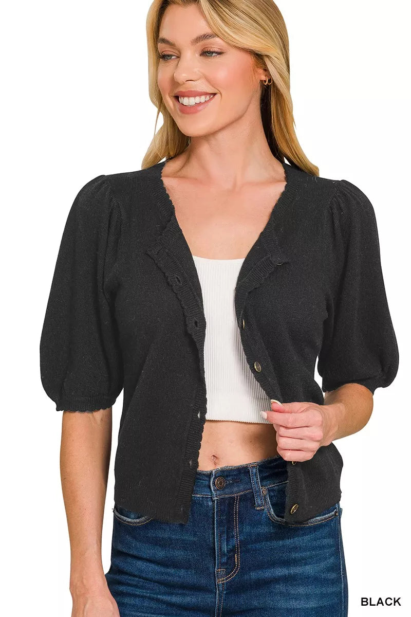 Puff Sleeve Wool Sweater Cardigan