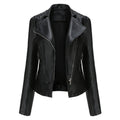 Women's Beaded Faux Leather Jacket - Long Sleeve Street Fashion Motorcycle Coat (Black/Red/Purple/Pink/Camel/Beige, XS-XXL)