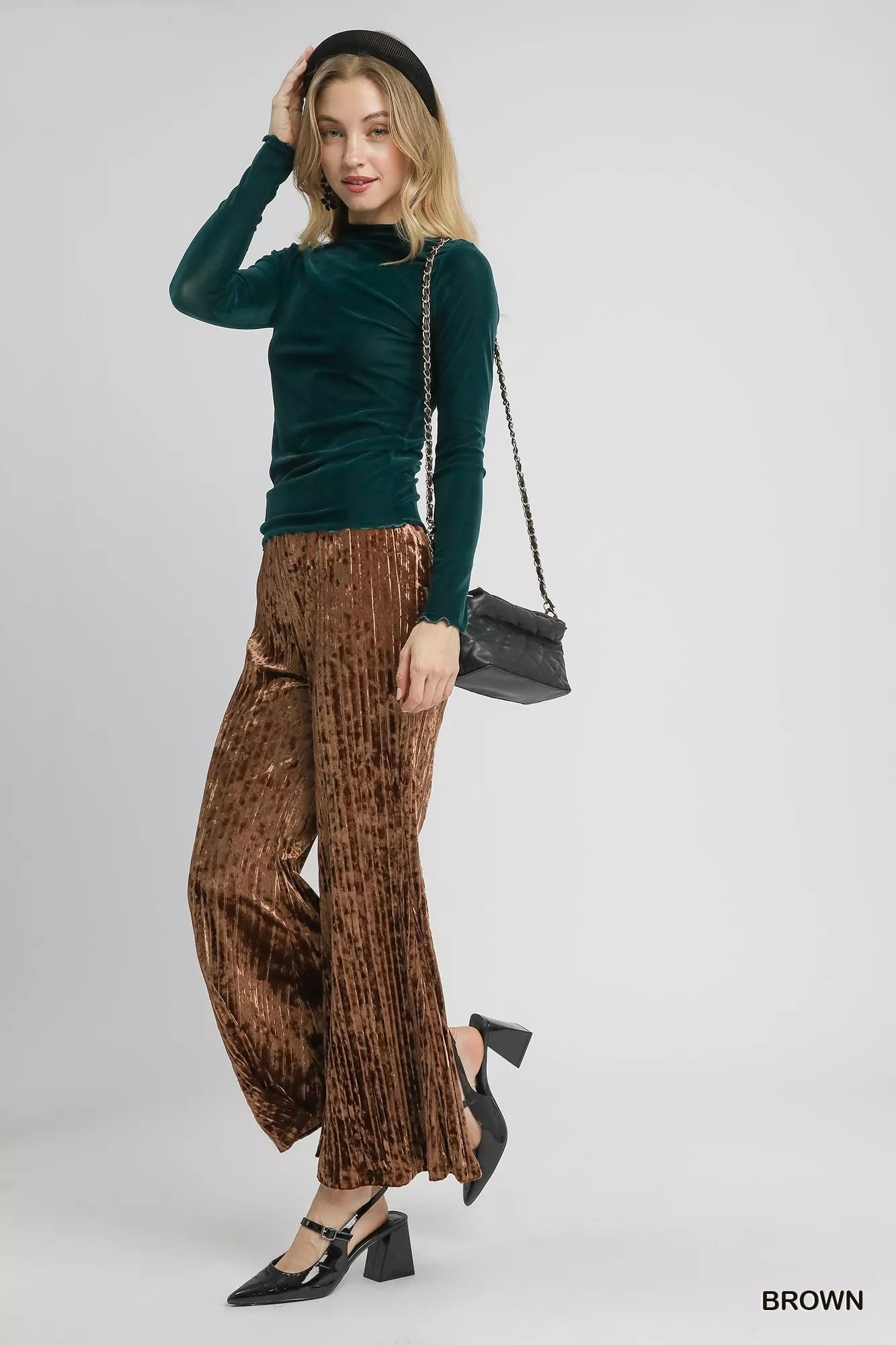 Velvet Pleated Wide Leg Pants