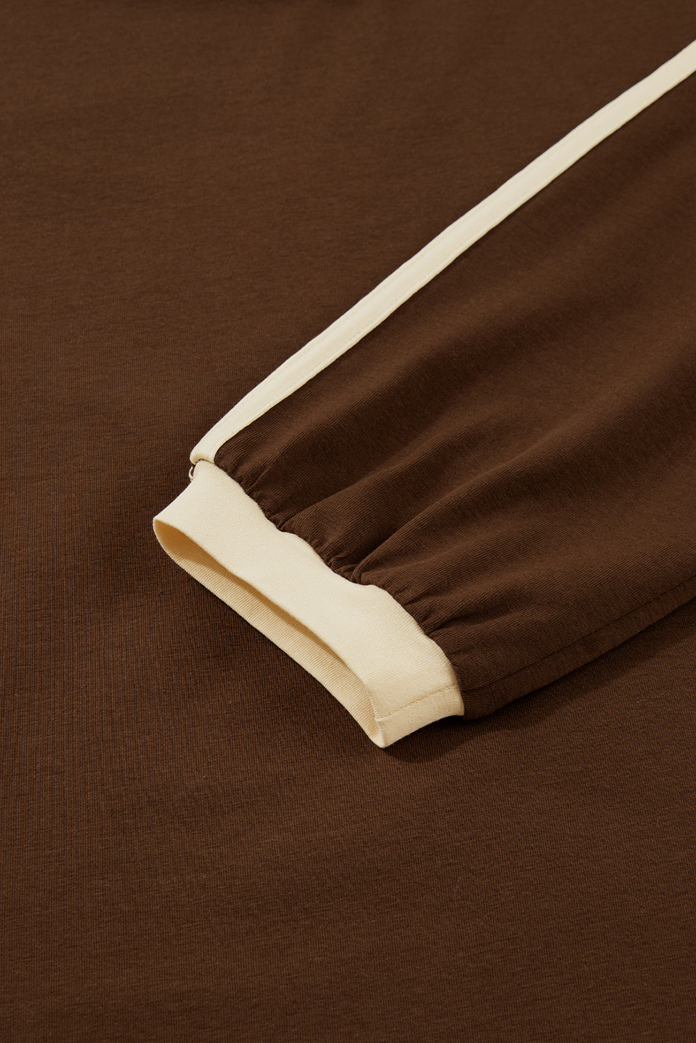 Dark Brown Varsity Striped Accent Contrast Crew Neck Long Sleeve T Shirt