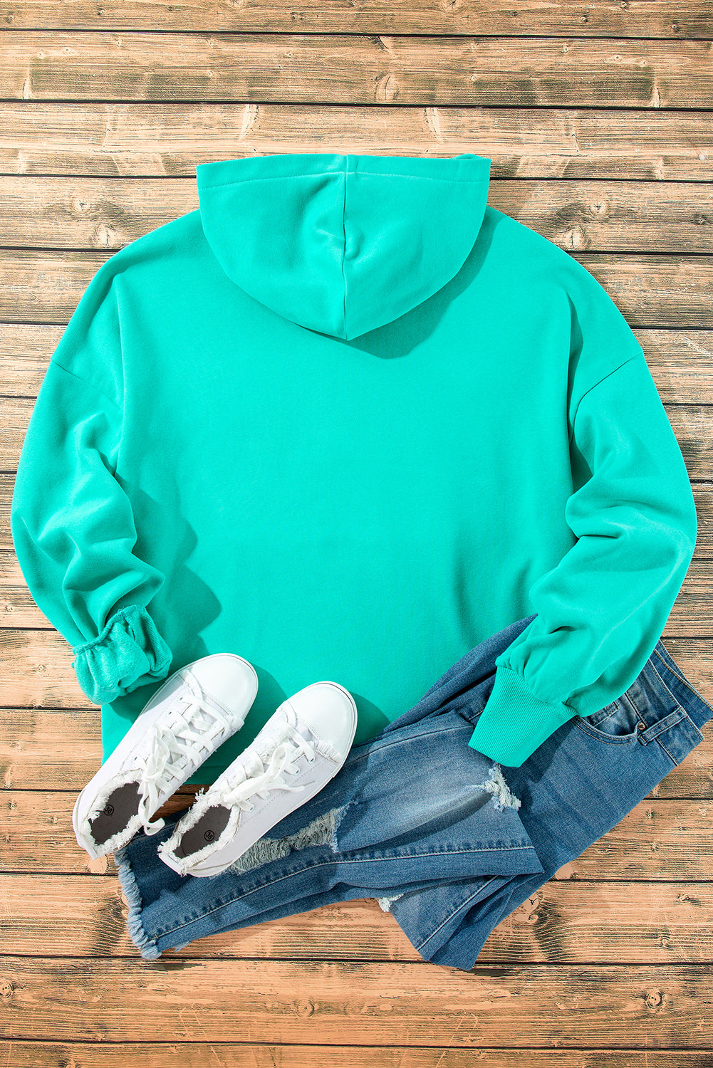 Fleece Lined Half Zipper Kangaroo Pockets Loose Hoodie