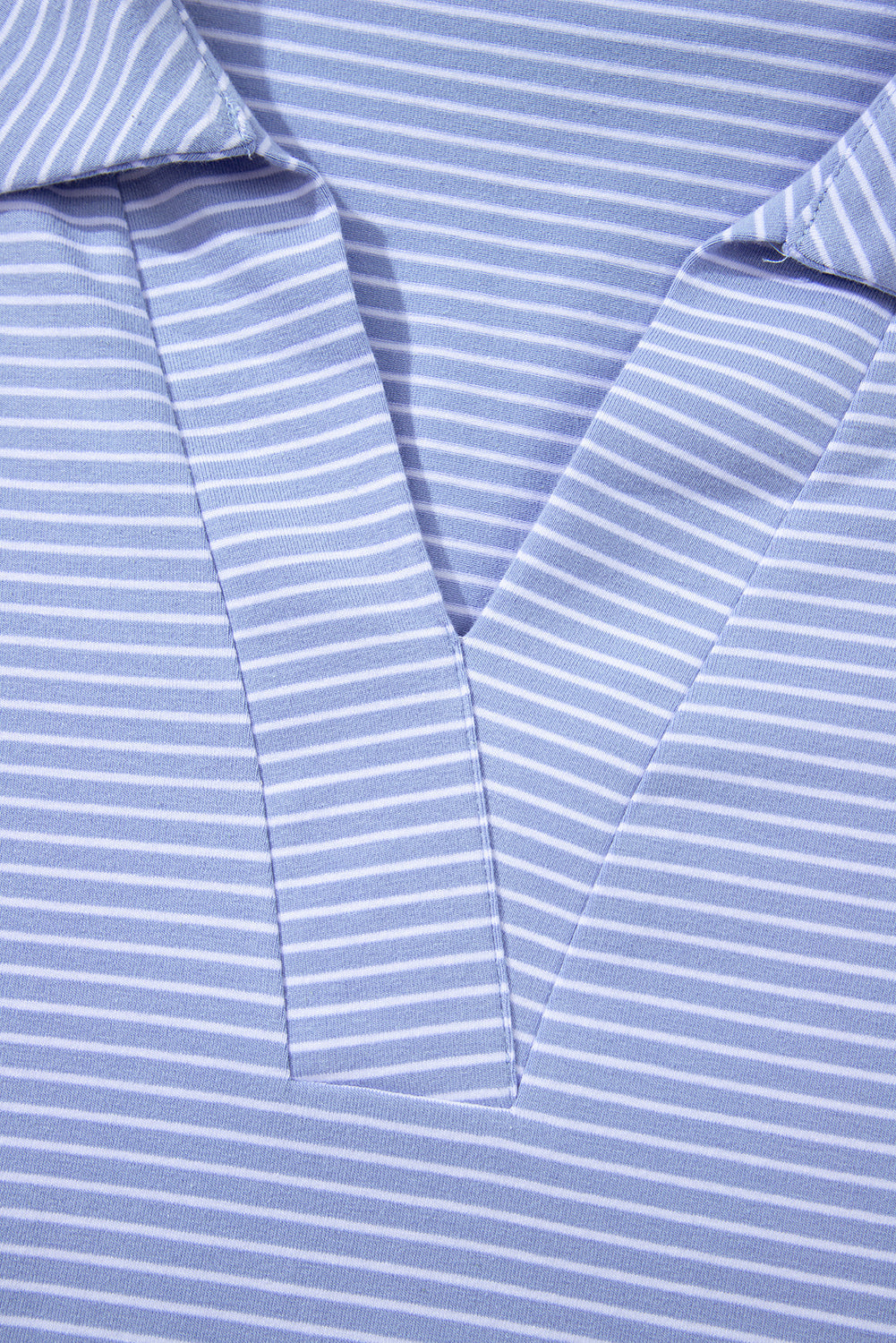 Sky Blue Stripe Dolman Sleeve Polo Shirt and Drawstring Shorts Set