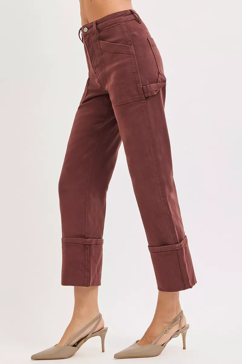 Full Size High Rise Wide Straight Cuffed Patch Jeans Plus Size