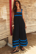 Flowers Print Wavy Pattern Suspender Long Dress For Women Fashion A-Line Beach Dresses Womens Clothing See size chart under “more details”