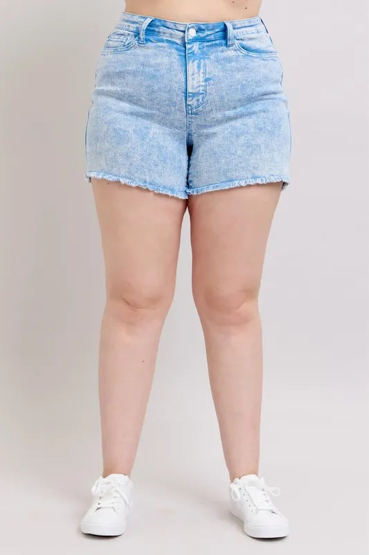 Full Size Mid Rise Garment Dyed Denim Shorts Plus Size