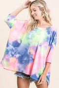 Tie Dye Print Low Gauge Knit Top