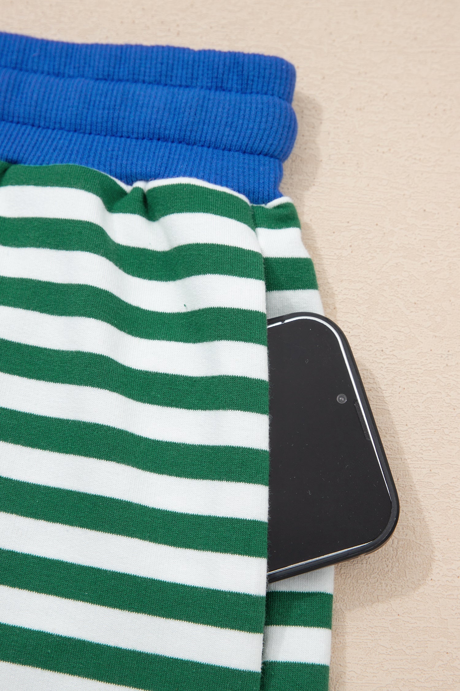 Green Stripe Drop Shoulder Boxy Casual Terry Short Set
