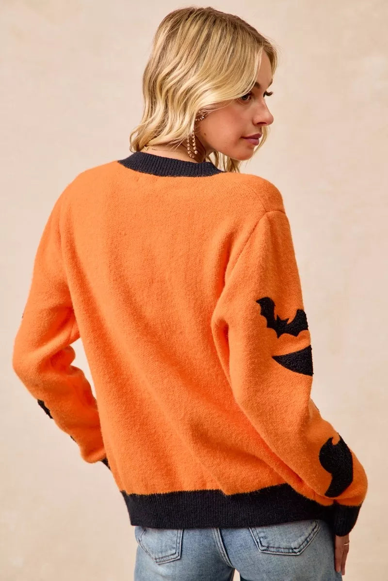 Halloween Witch Hat Moon Bat Artwork Cardigan