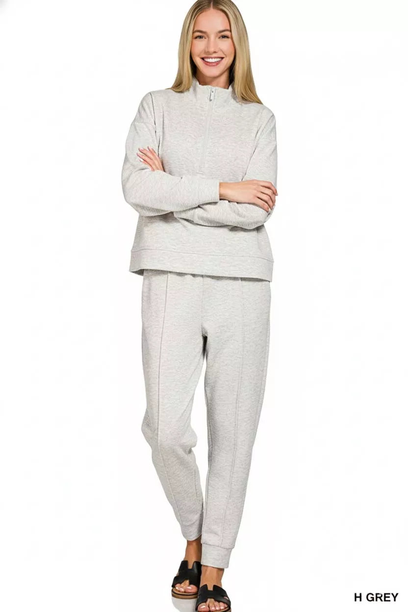 I am a Fashion Junky Scuba Half Zip Pullover and Jogger Set