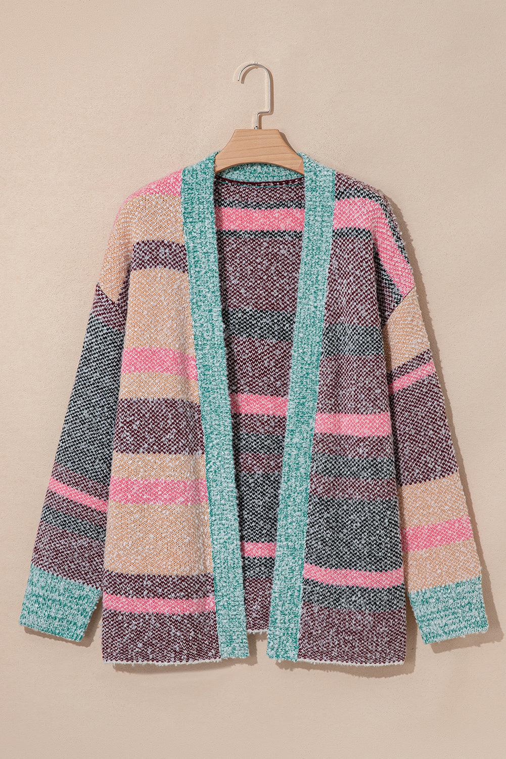 Multicolour Color Block Striped Side Slit Open Front Cardigan