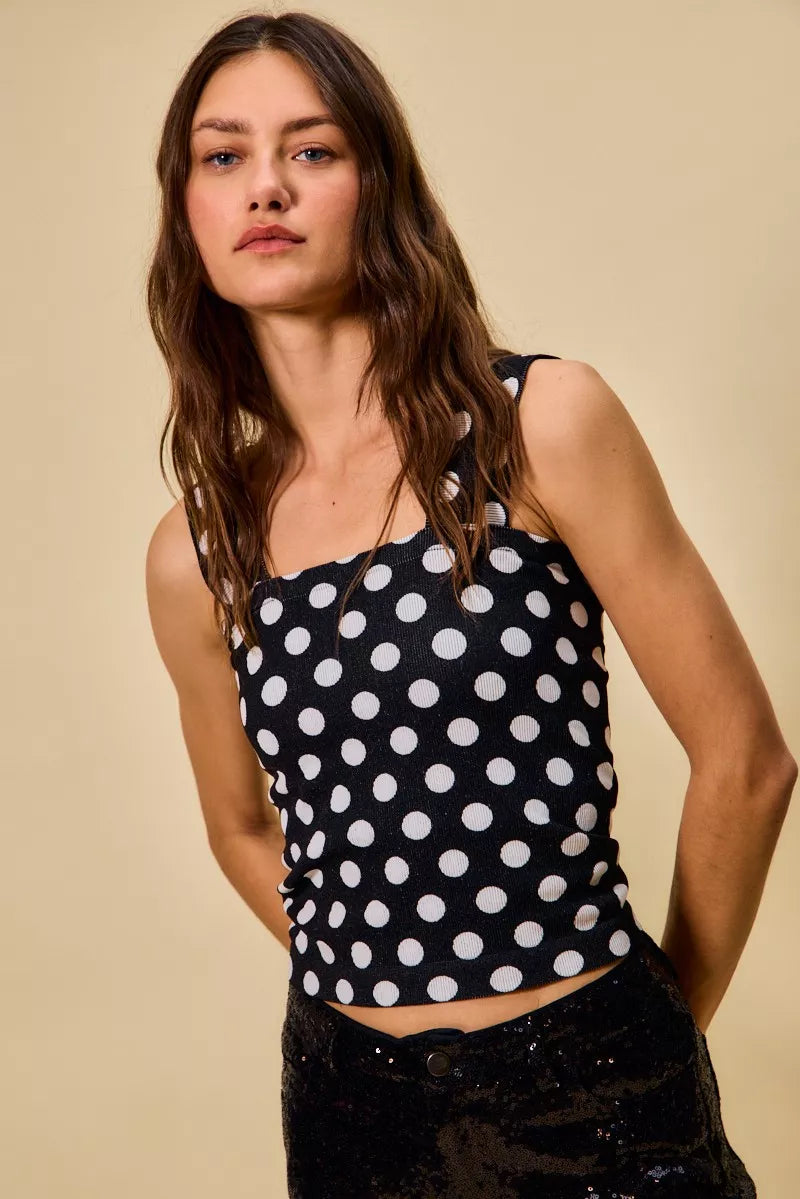 Polka Dot Knit Crop Seamless Casual Tank