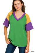 Mardi Gras Raised Rib Color Block Top