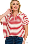 Striped Split Neck Collared Top