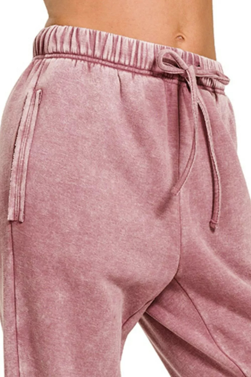 Acid Wash Fleece Sweatpants with Pockets