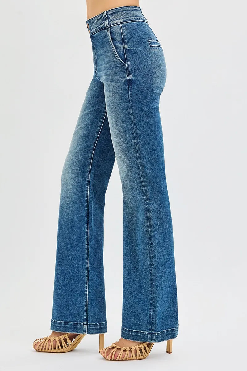 Full Size Tummy Control High Rise Bootcut Jeans with Double Button Waistband Plus Size