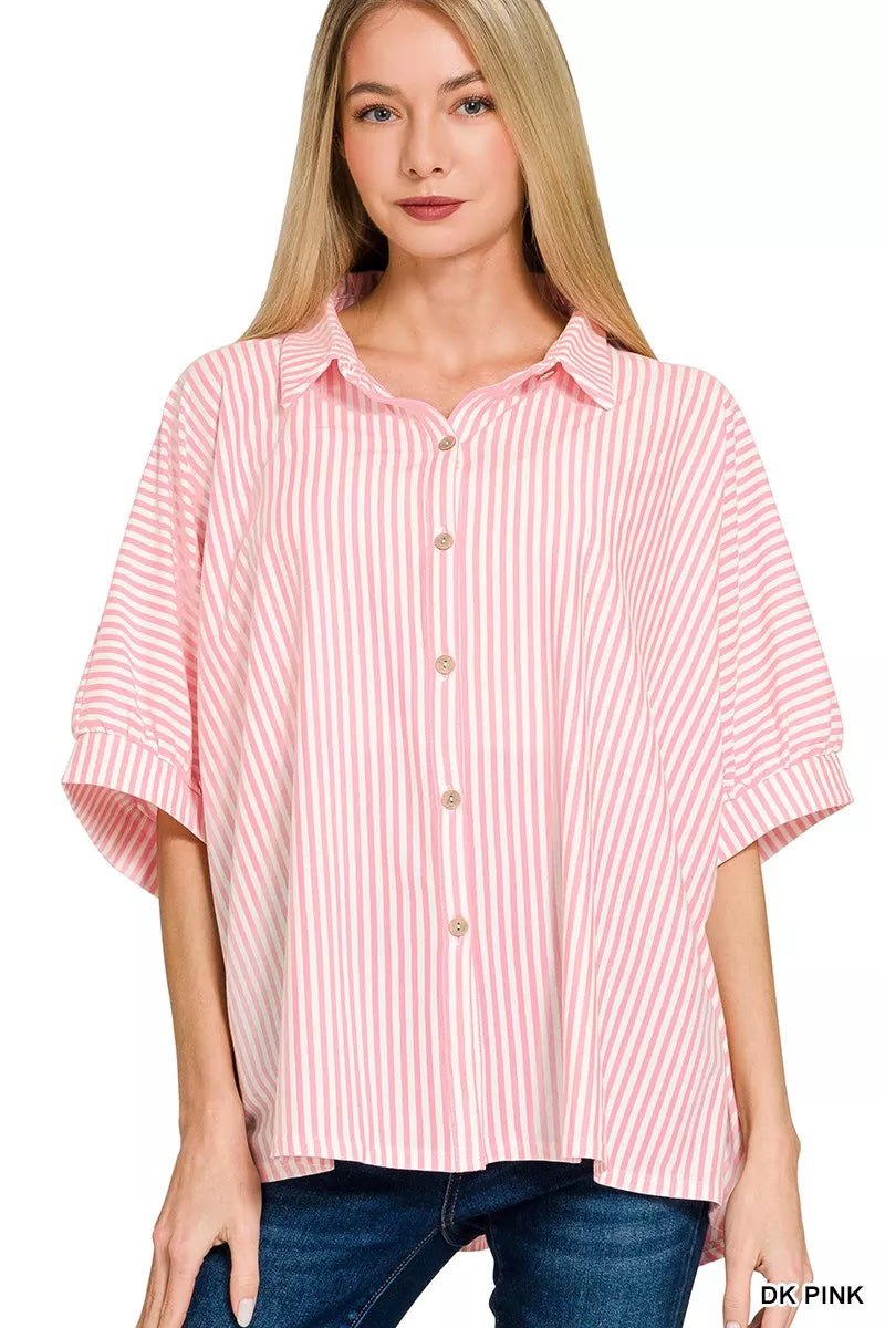 Oversized Stripe Button Down Shirt