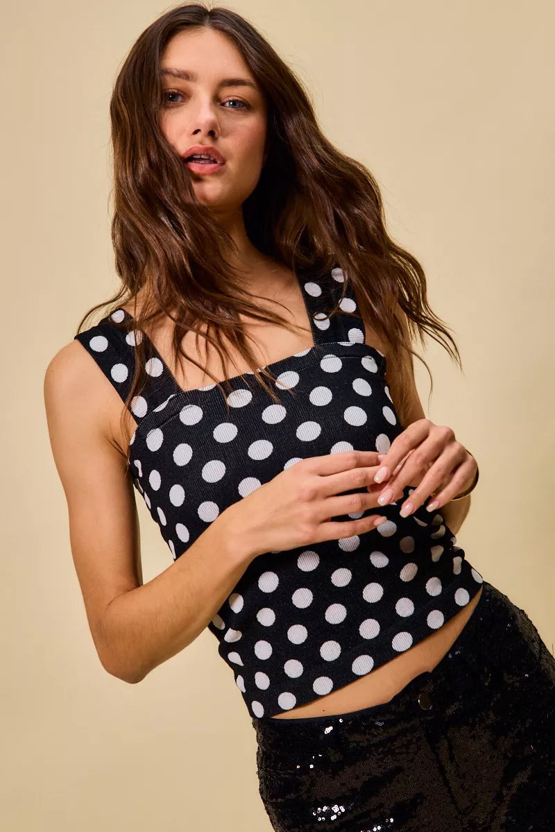 Polka Dot Knit Crop Seamless Casual Tank