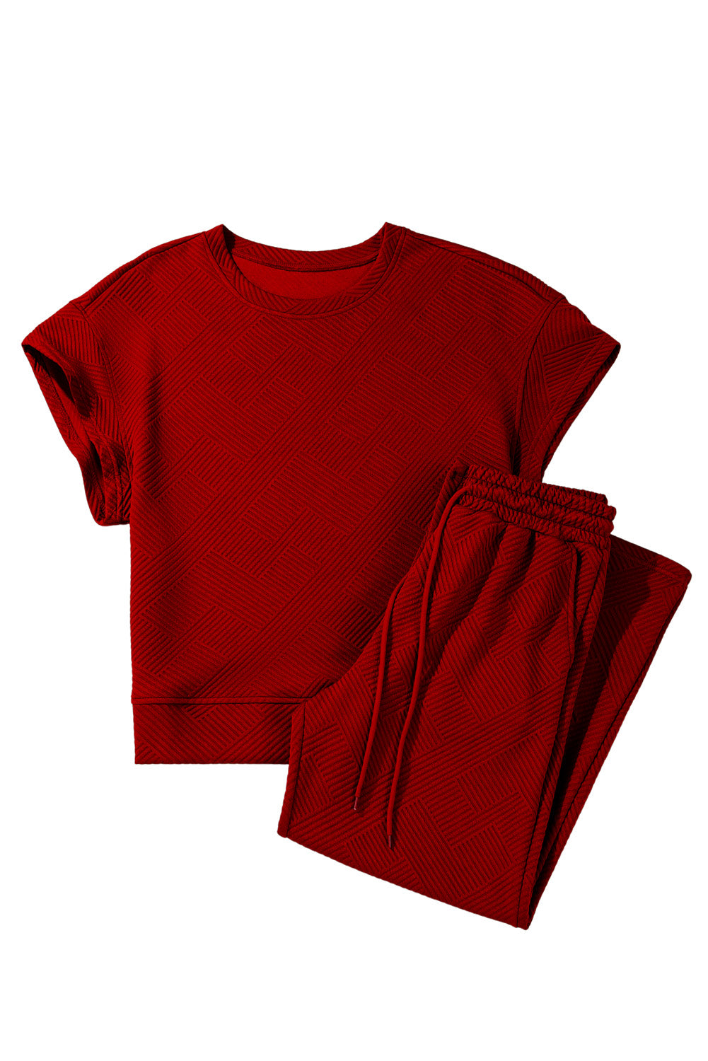 Strawberry Pink Textured Loose Fit T Shirt & Drawstring Pants Set