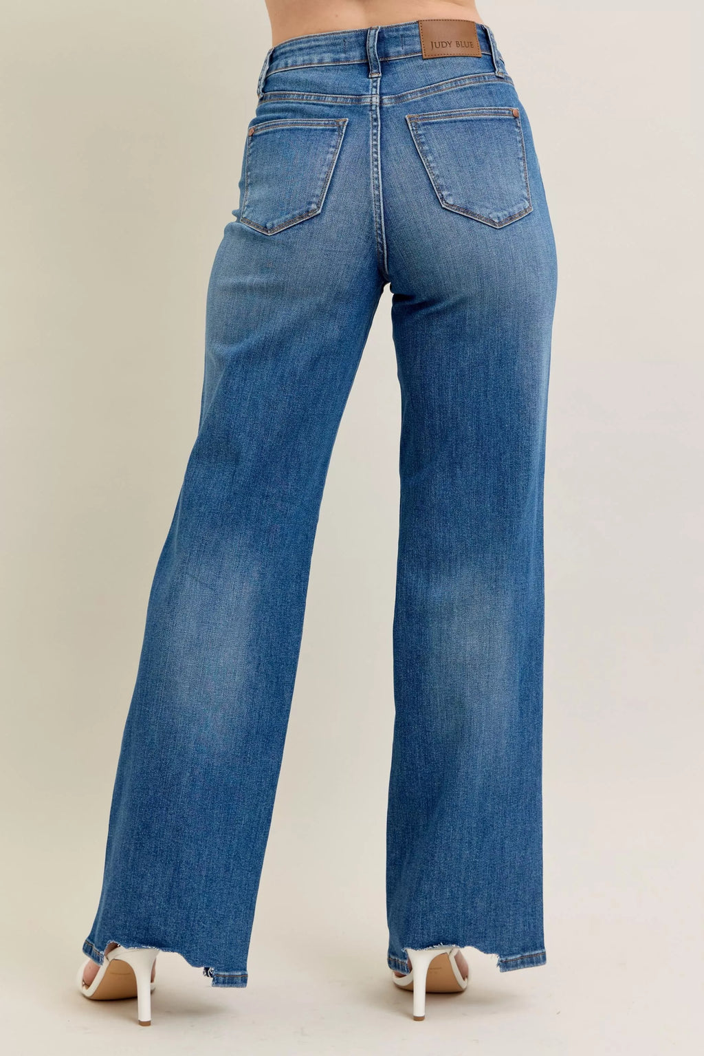 Full Size High Waist Tummy Control Chew Hem Destroy Wide Jeans Plus Size
