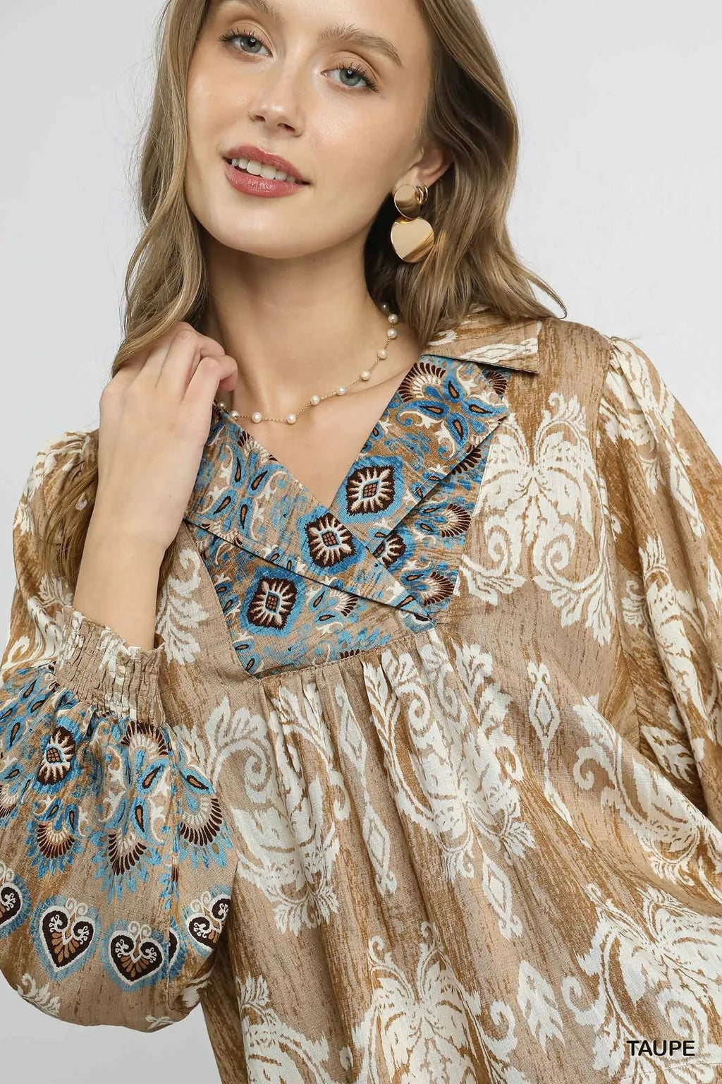 Floral Boho Blouse with Scalloped Hem