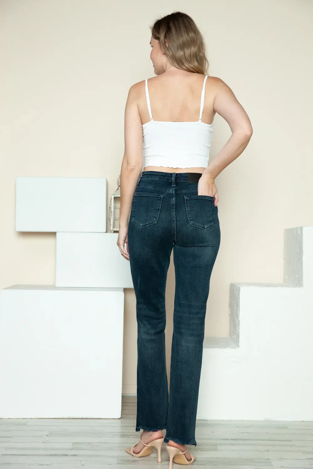 Full Size Button Fly Hem Destroy Straight Jeans