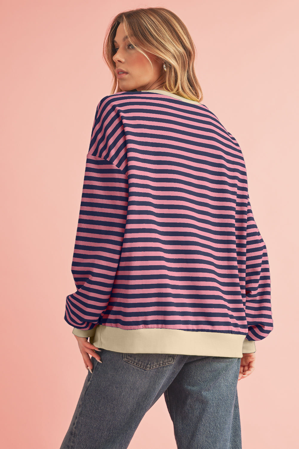 Black Stripe Contrast Edge Cross Seam Oversized Sweatshirt