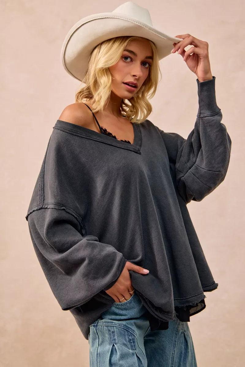 Mineral Washed French Terry Oversized Sweatshirt