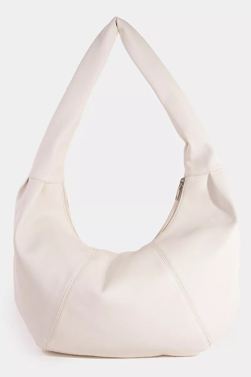 Panel Stitch Crescent Leather Shoulder Bag
