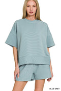 Ribbed Round Neck Waist Banded Tee & Shorts Set