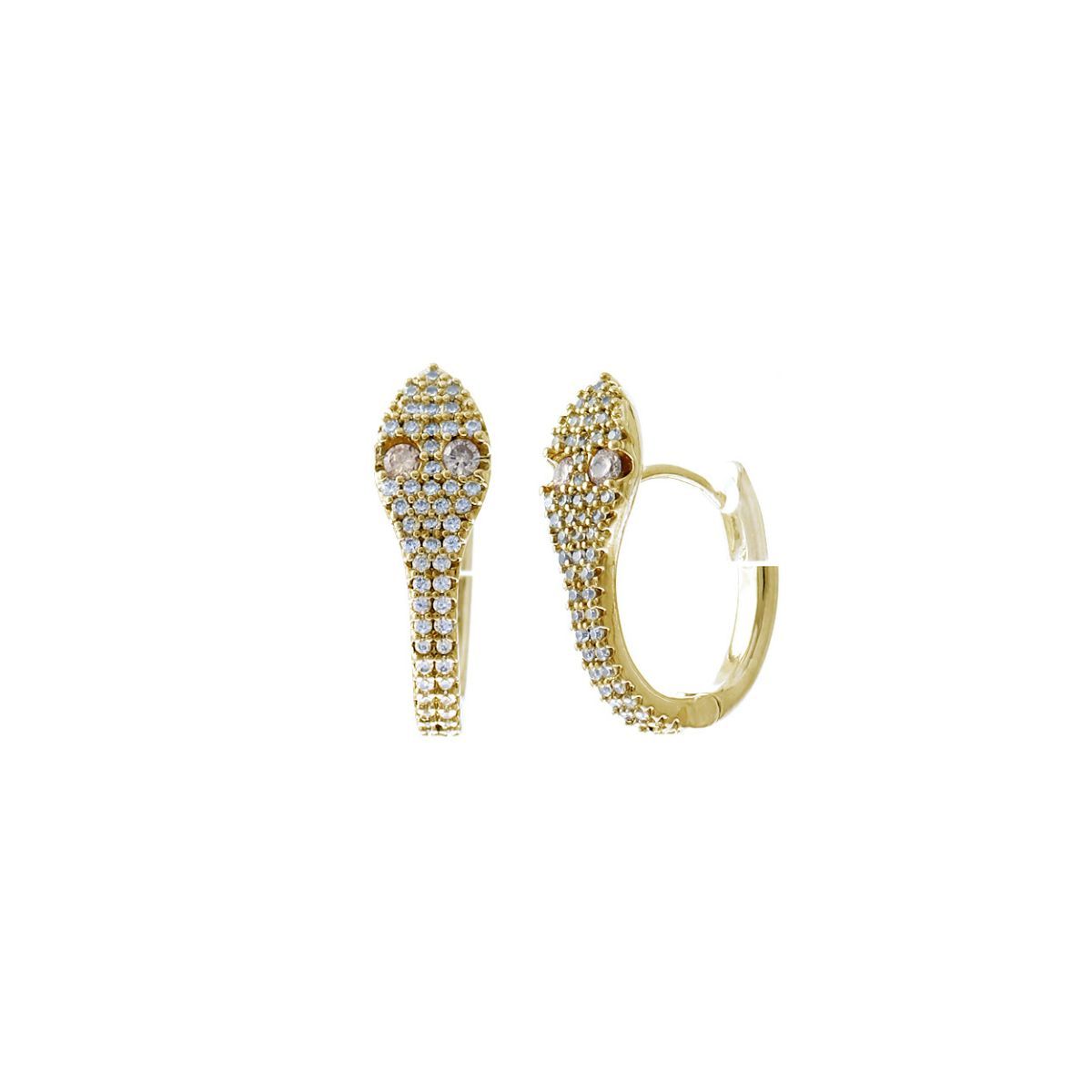 Huggie Hoop Earrings with Gold CZ Snake Head – Trendy Statement Jewelry