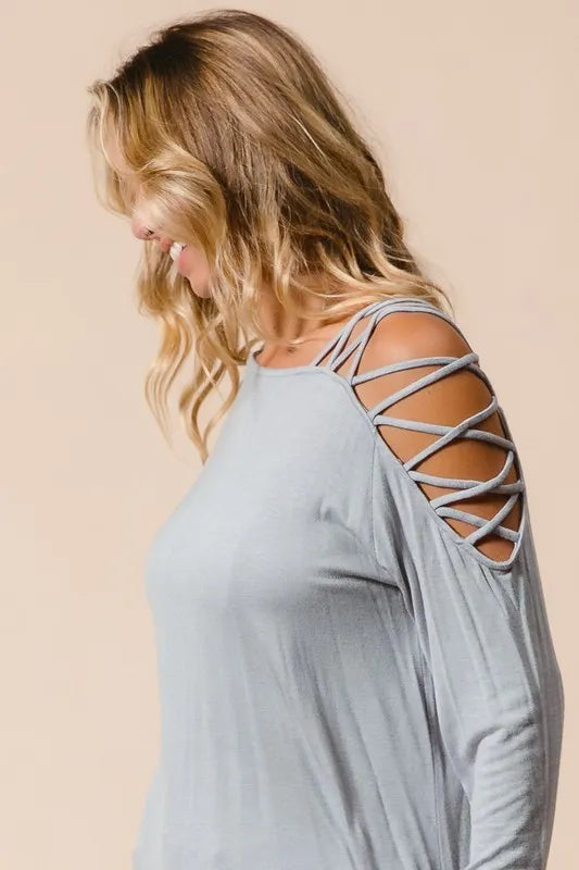 Jersey Knit One Shoulder Top with Criss Cross